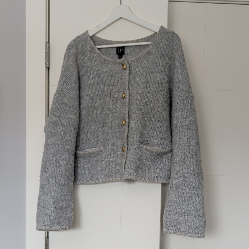 GAP Heather Gray Cardigan with Gold Accents